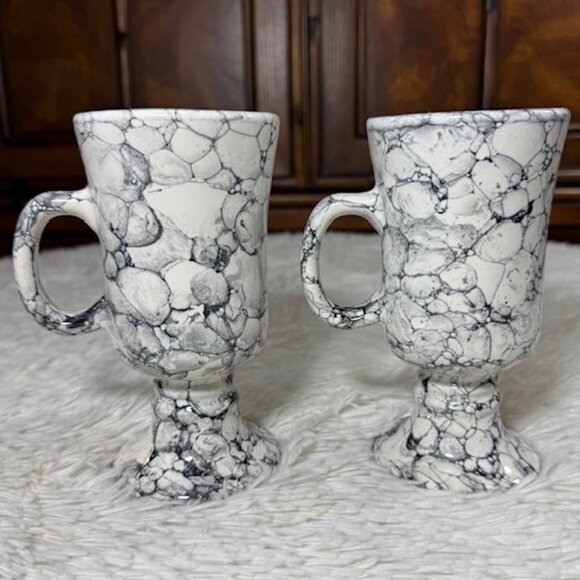 NWOT Set of 2 Marble Design Irish Coffee Cappuccino Latte Mugs - Picture 2 of 14